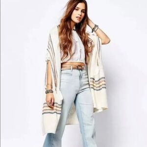 Free People Deck Chair Boho Long Knit Kimono Flowy Sweater Vest Xs/S
